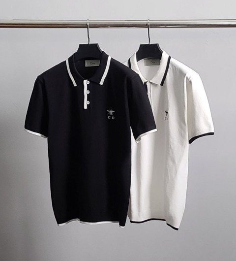 [Dior] 벌자수 배색 반팔 카라 니트 2color