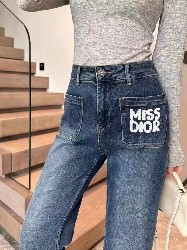 디올 여성 2024 MISS DIOR 로고 데님 와이드팬츠