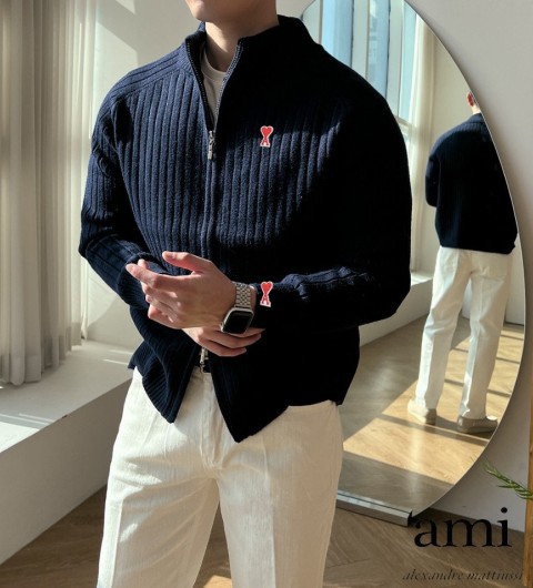 아미 스몰하트 골지 니트 블루종 (2color) -20190