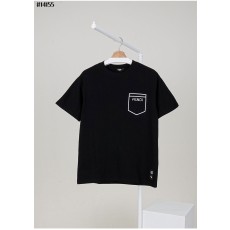 펜디 남성 화이트 포켓 레터링 로고 코튼 반팔티