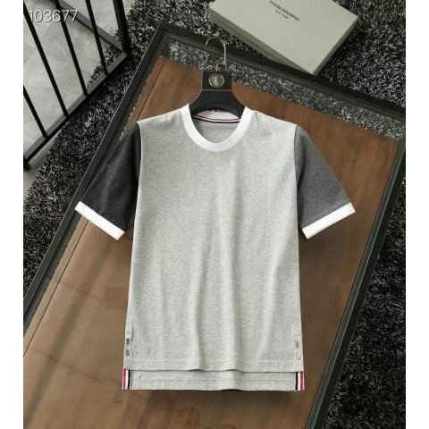톰브라운 배색 커프스 실크 라운드 반팔티