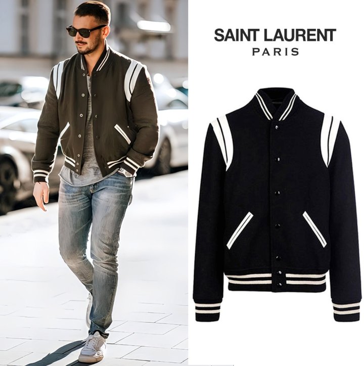 SAINT LAURENT 생로랑 스타디움 울 블루종 -남여공용-