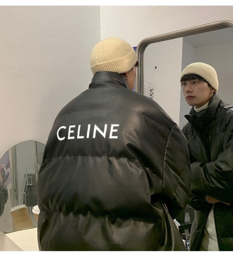 셀린느 백 레터링 레더 패딩