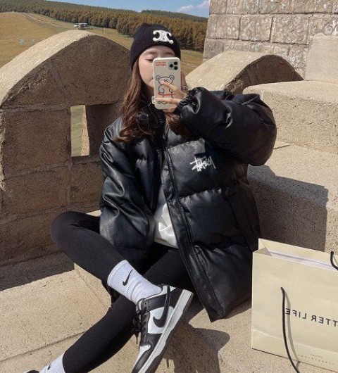 스투시 레더 푸퍼 패딩